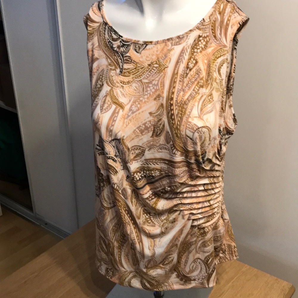 Calvin Klein Paisley Sleeveless Blouse in Tan and Brown